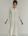 Khadi Cotton Tiered Dress - White